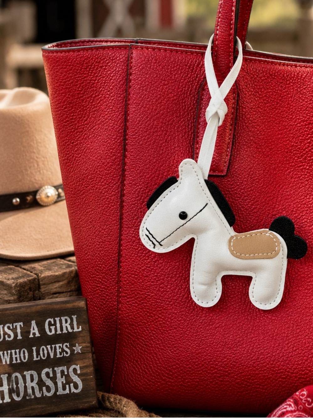 White Horse Bag Charm – Faux Leather Pony Purse Charm